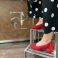 Zapatos piel ante rojo con tachas de colores 117537