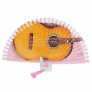 Abanico vintage rosa dibujo guitarra española