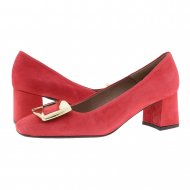 Zapatos tacón alto piel ante rojo y chapón